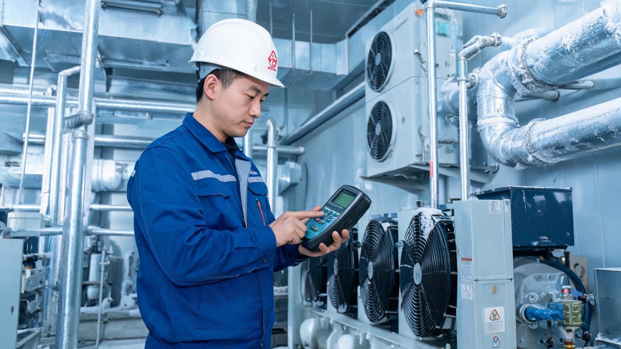 维修工程师检查制冷设备