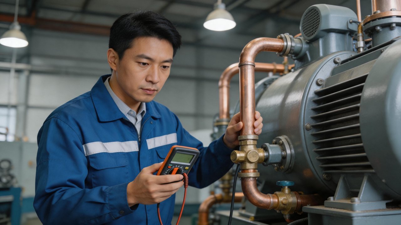 维修工程师检查制冷设备