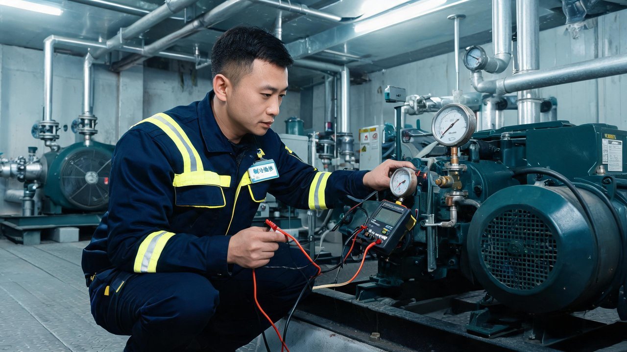冷库维修工程师检查设备