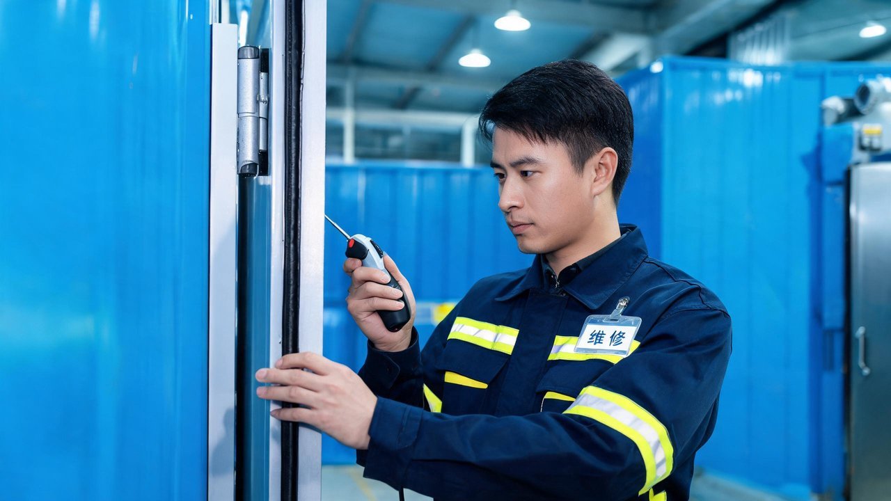 维修工程师检查库门密封条