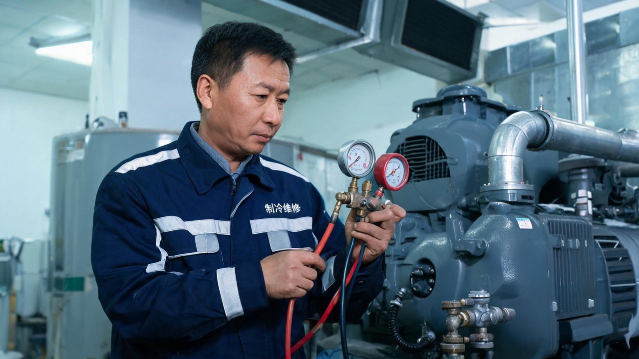 制冷维修工程师检查设备