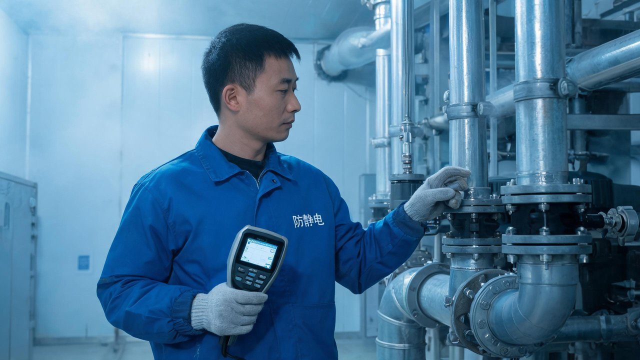工程师检查制冷设备
