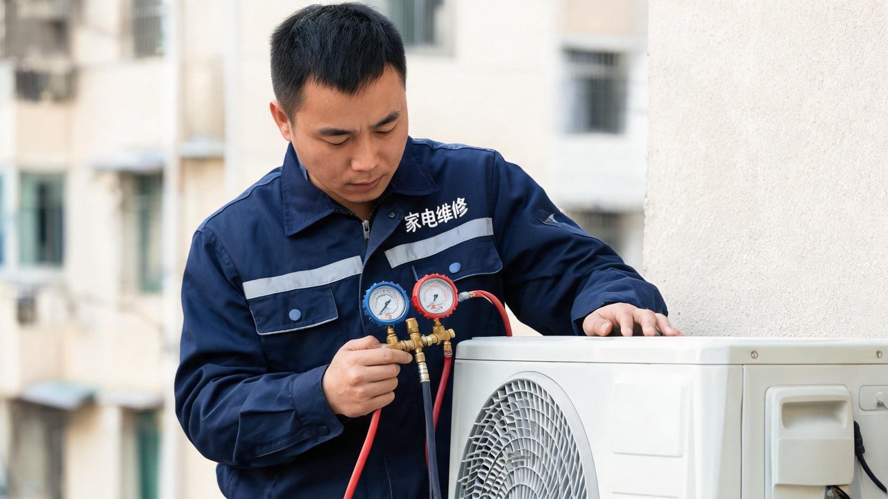 维修师傅检查制冷设备