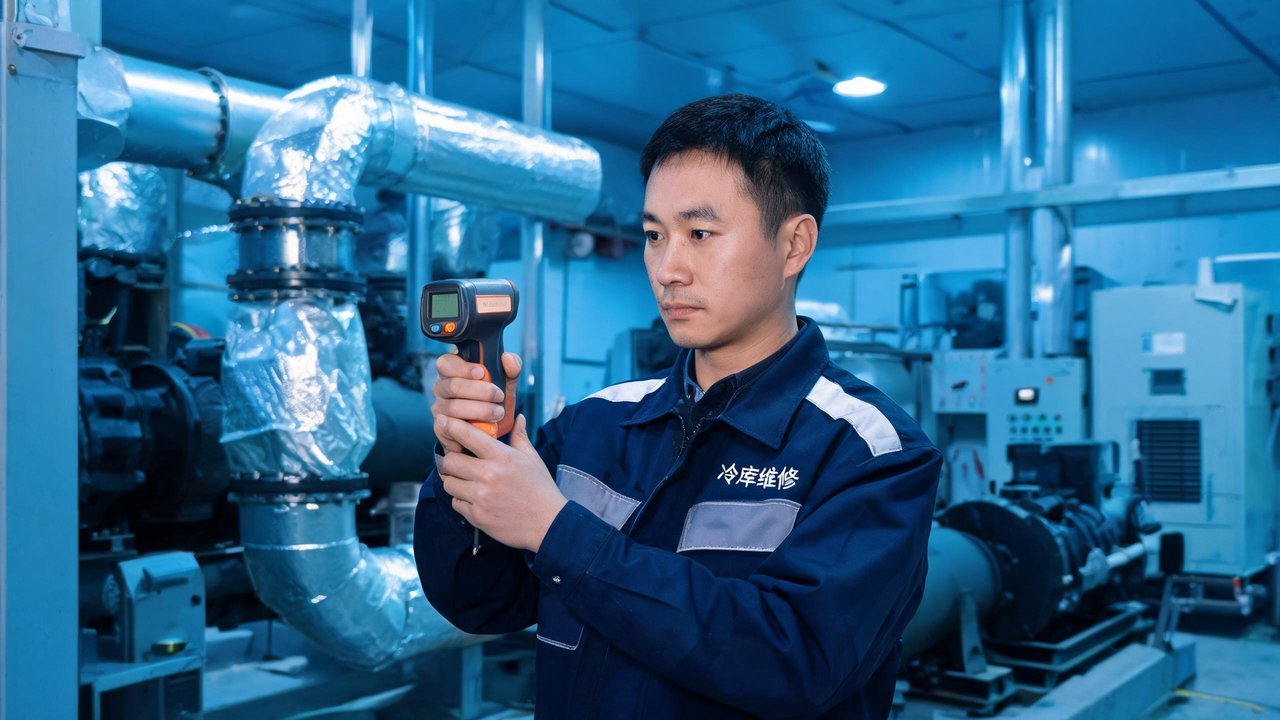 冷库维修工程师检查设备