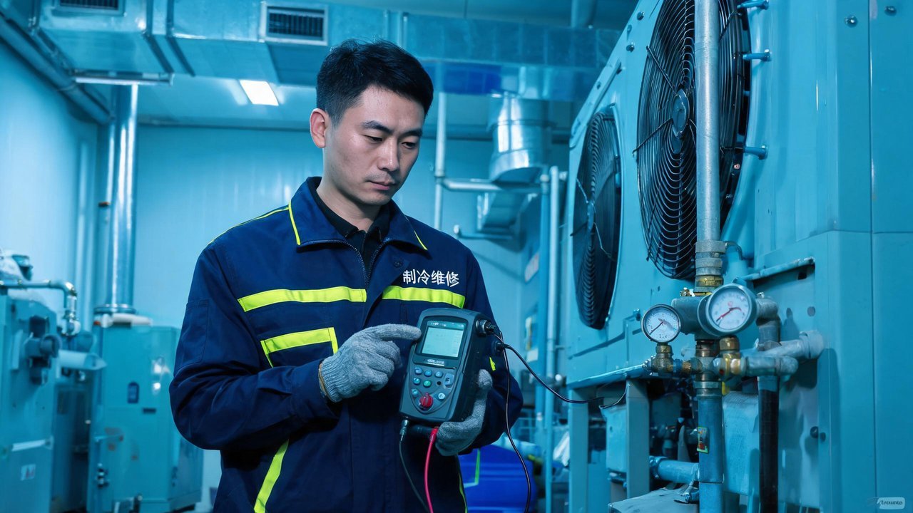 维修工程师检查制冷设备