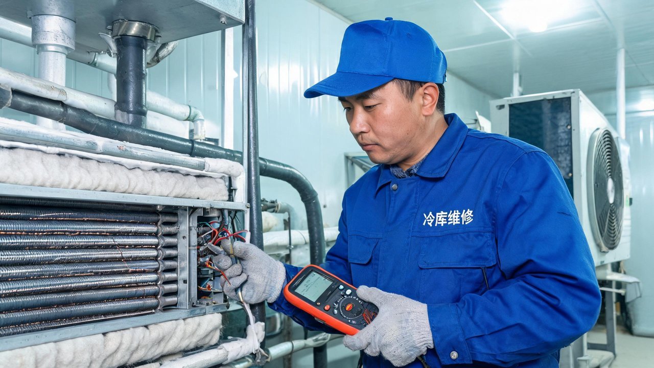冷库维修工程师检查设备