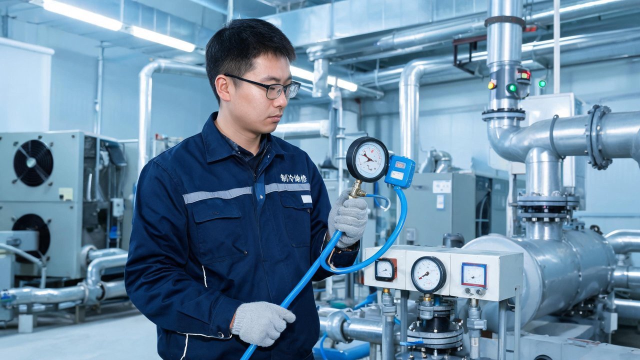 制冷工程师检查压力控制器