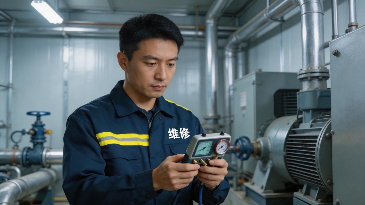 冷库维修人员检查设备