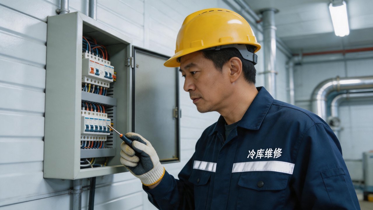冷库维修工程师检查配电设备