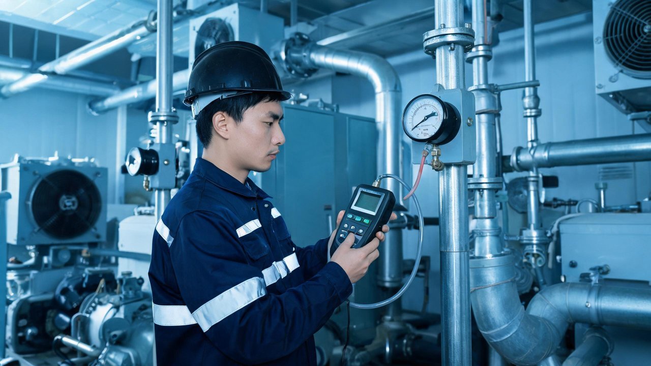 维修工程师检查压力控制器