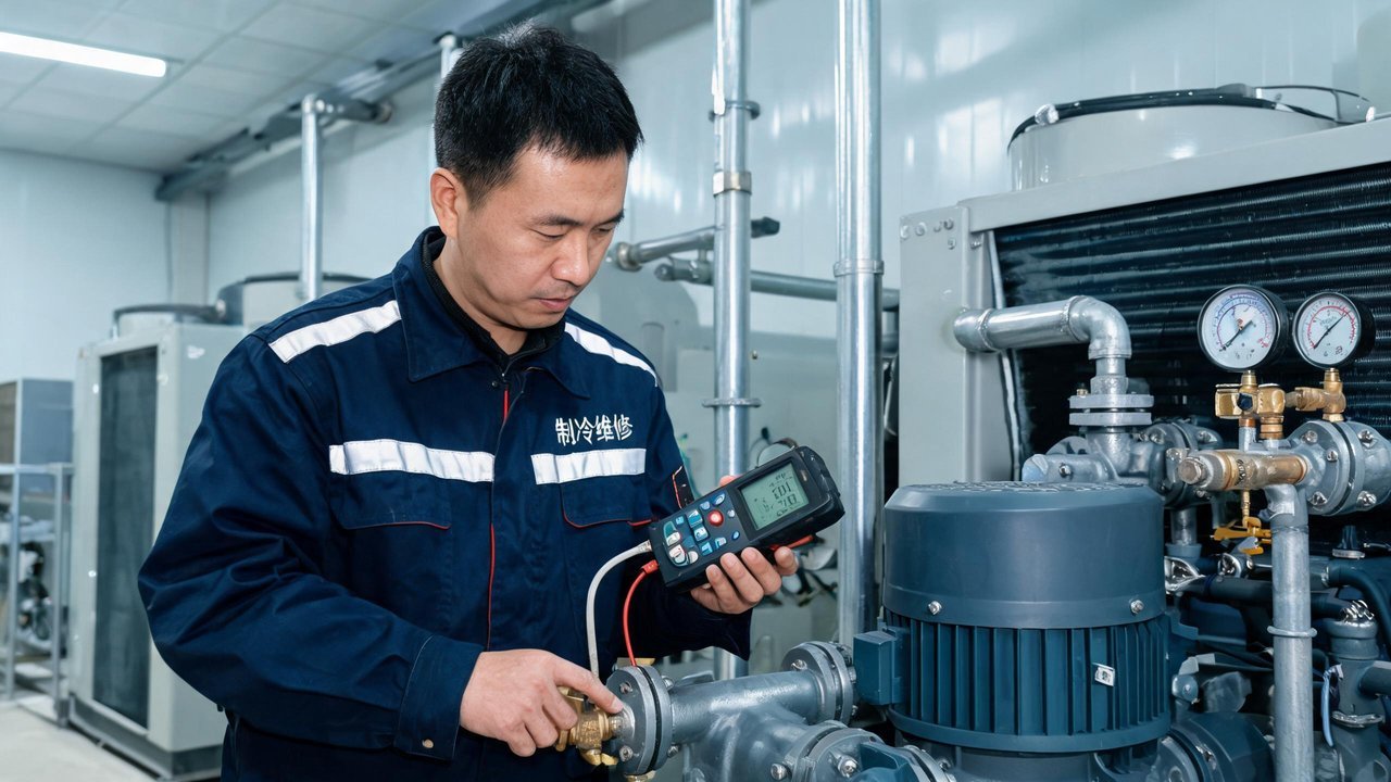制冷工程师检查设备