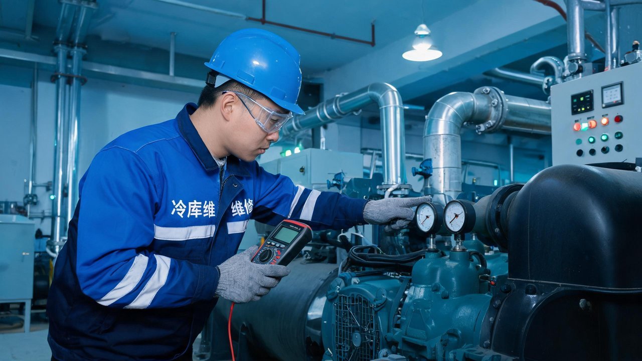 冷库维修工程师检查设备