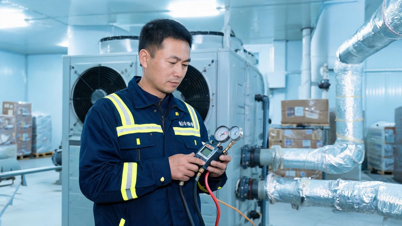 冷库维修工程师检查设备