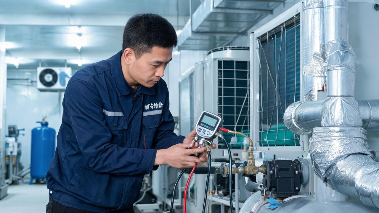 制冷维修工程师检查冷库设备