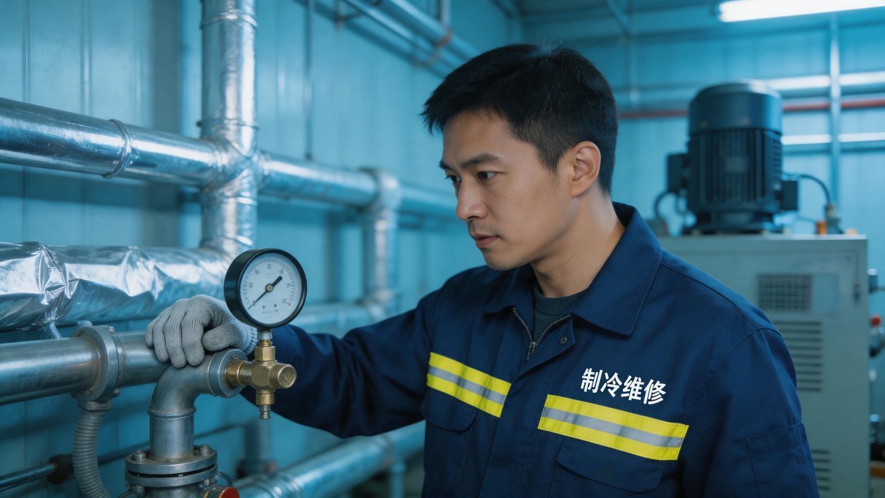 工程师检查制冷设备