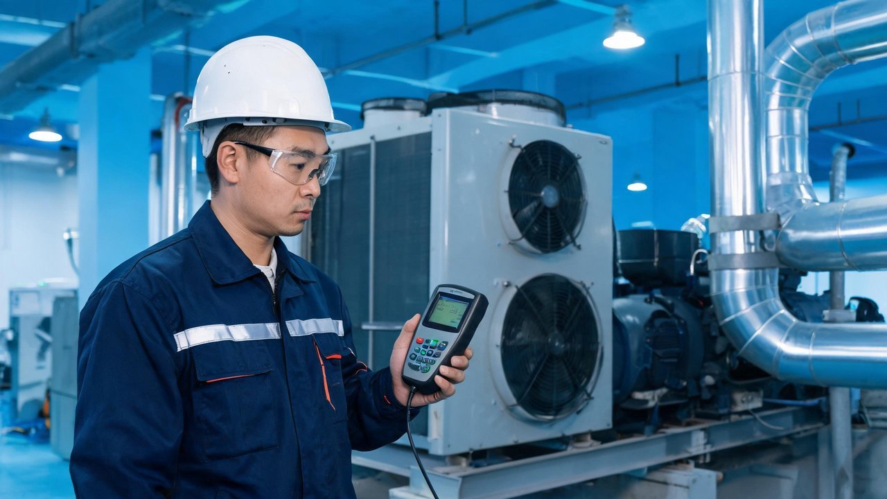 维修工程师检查预冷库设备