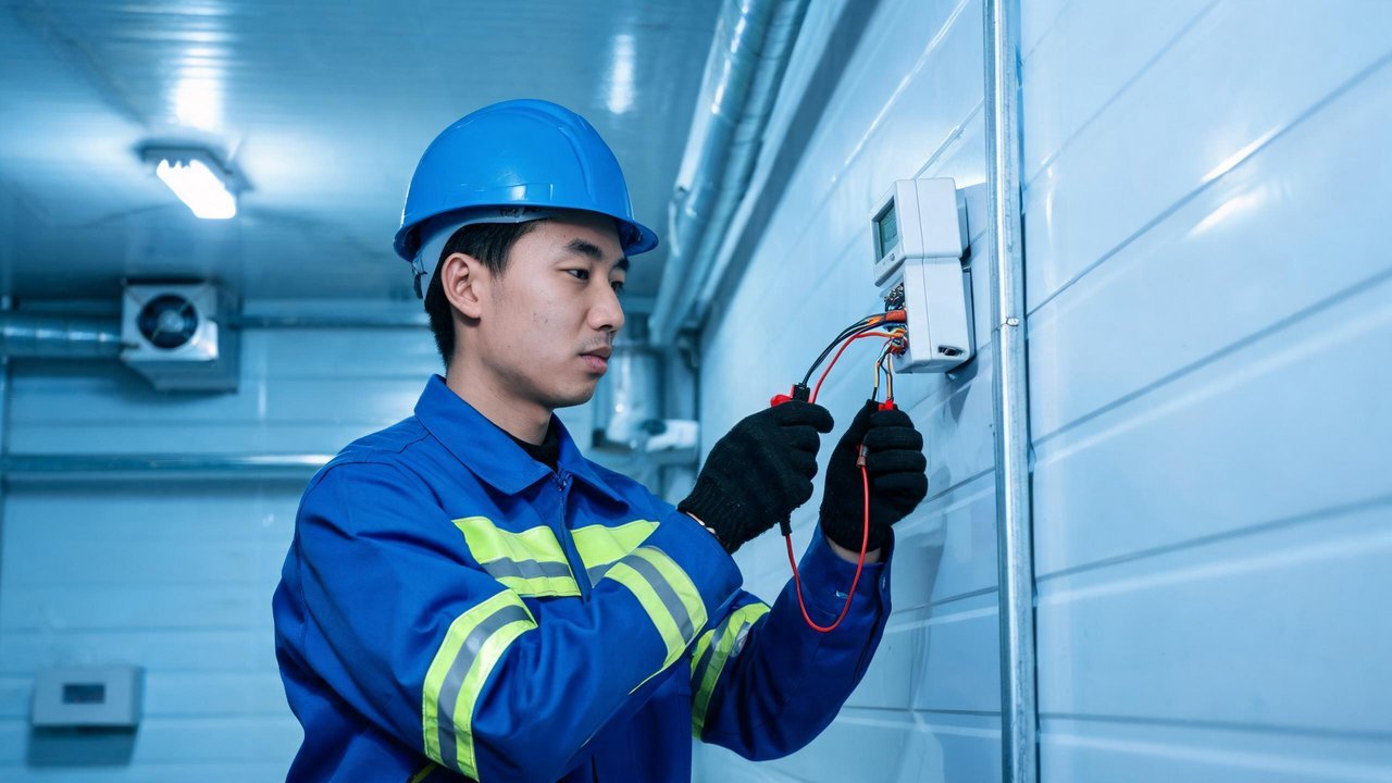 维修工程师检查传感器