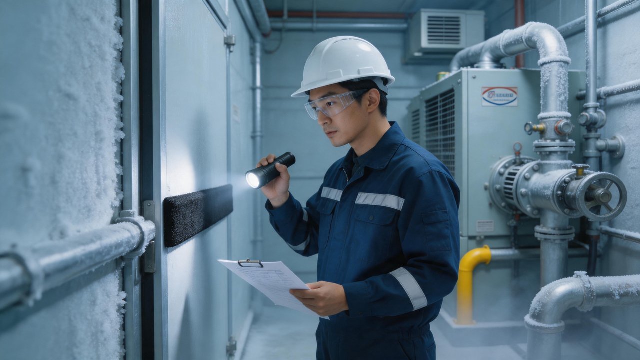 冷库维修工程师检查设备
