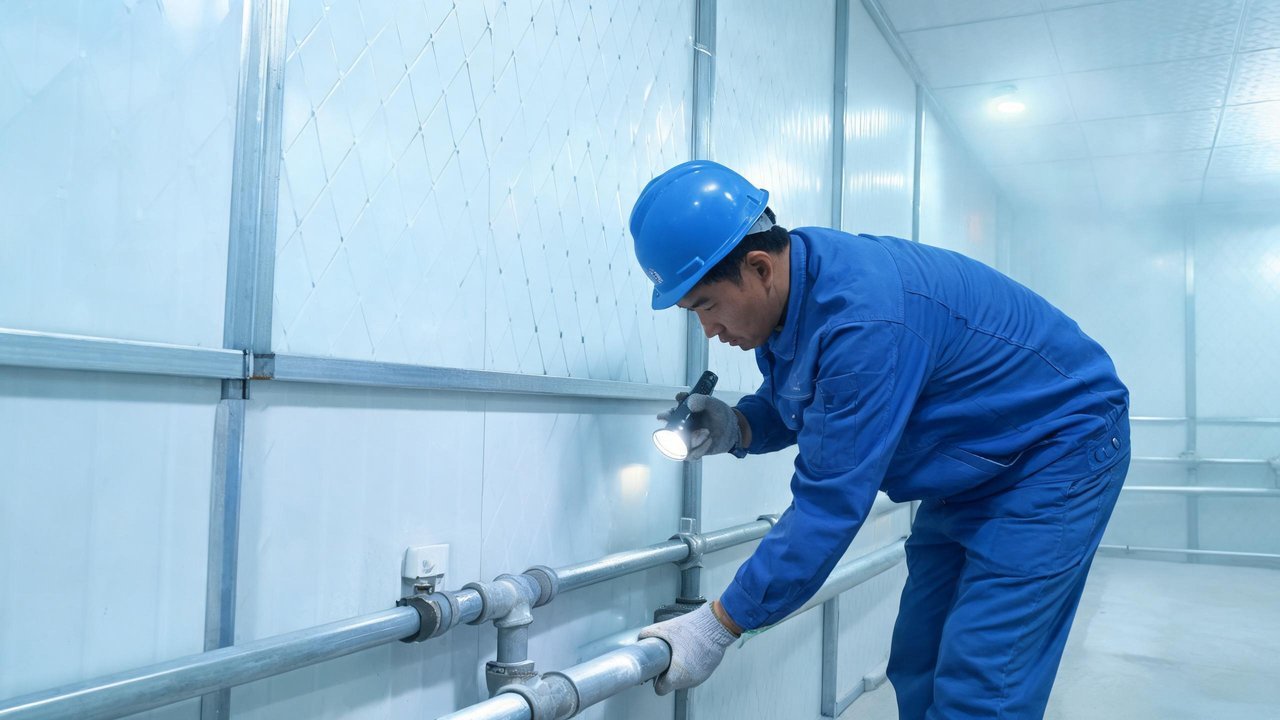 维修人员检查排水管道