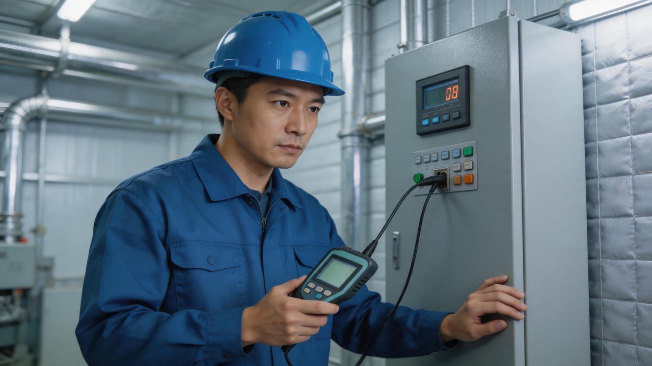 维修工程师检查温控系统