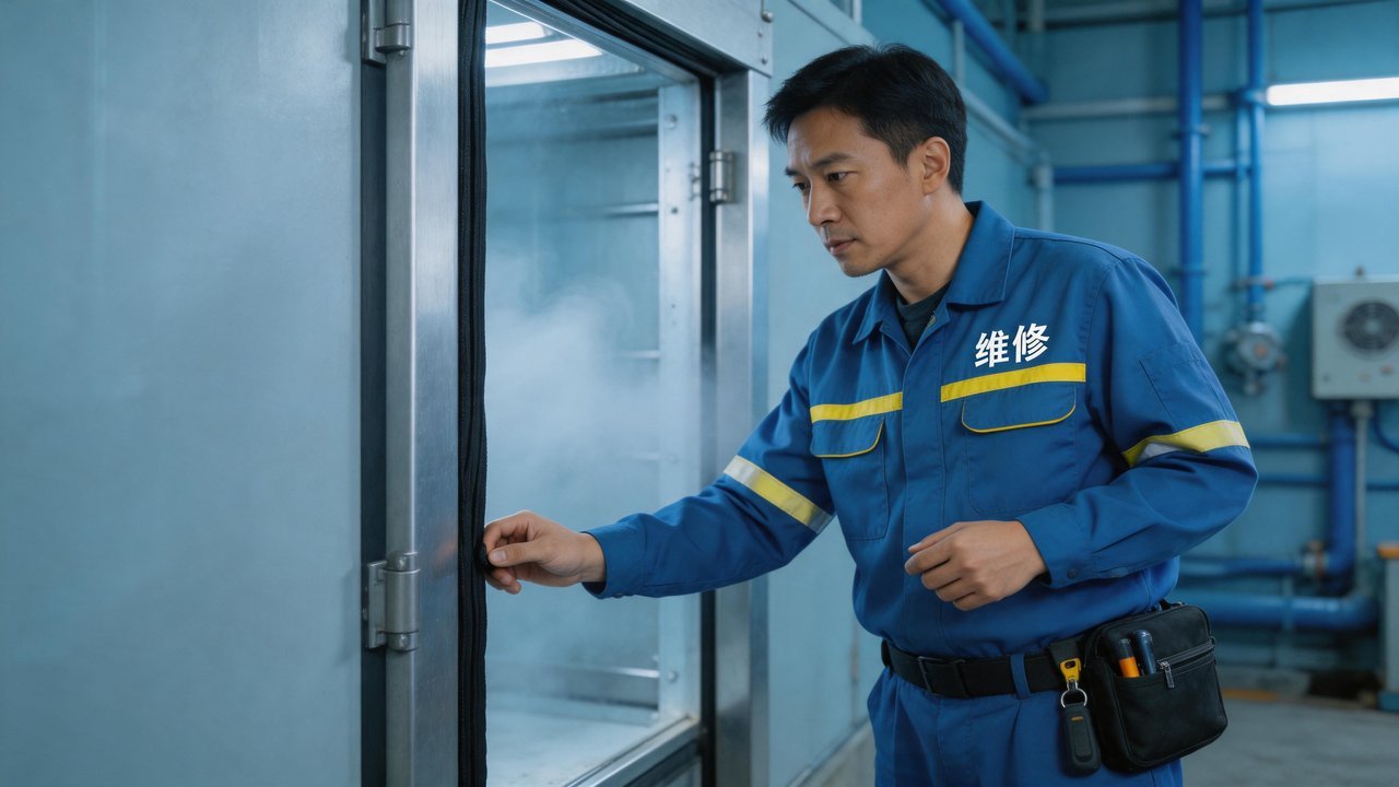 维修师傅检查库门密封条