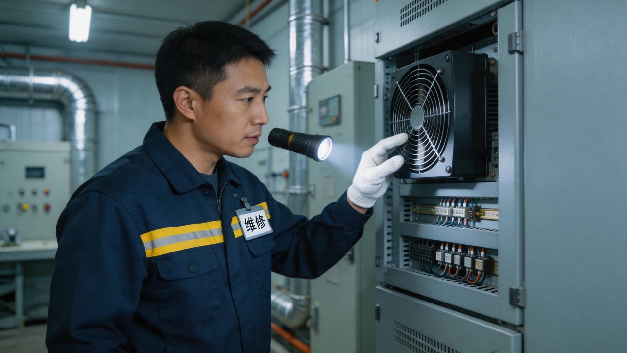 维修师傅检查变频器散热风扇