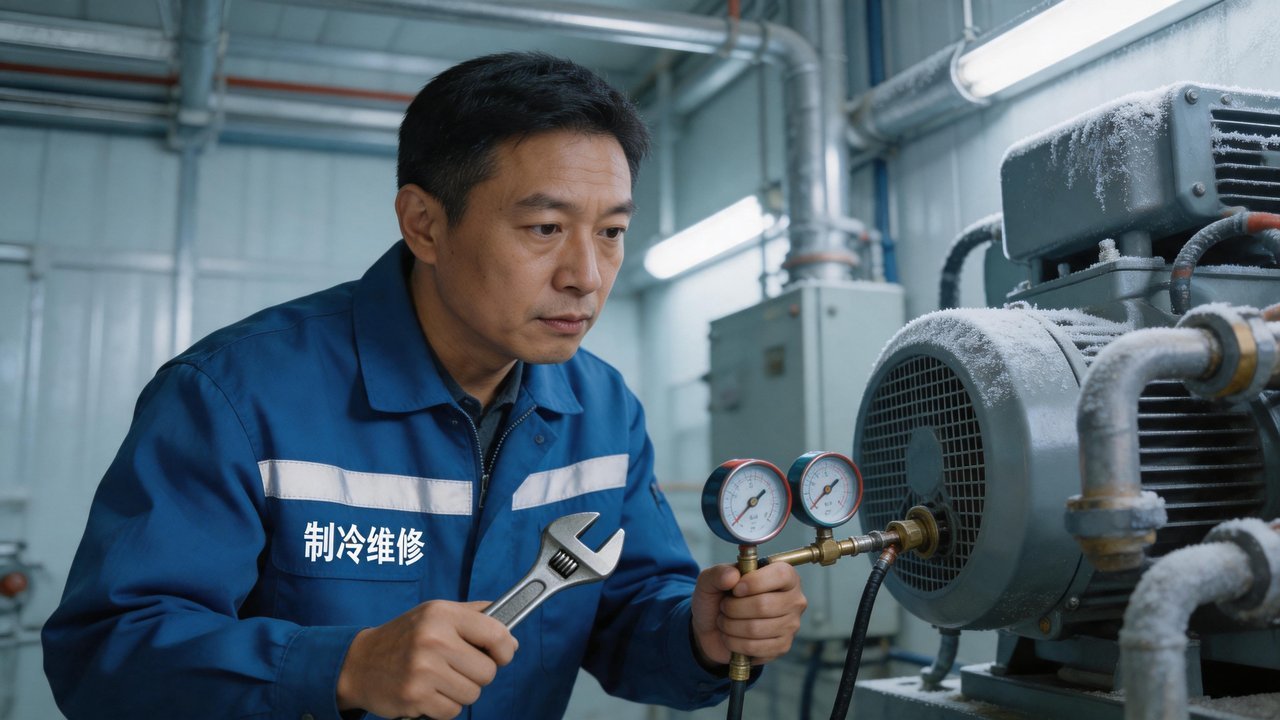 冷库维修工程师检查设备