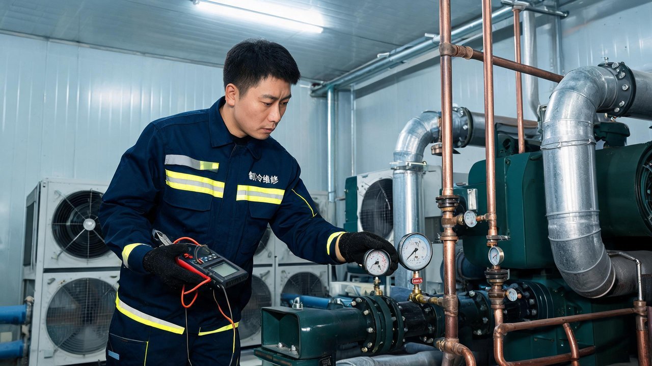 冷库维修工程师检查设备