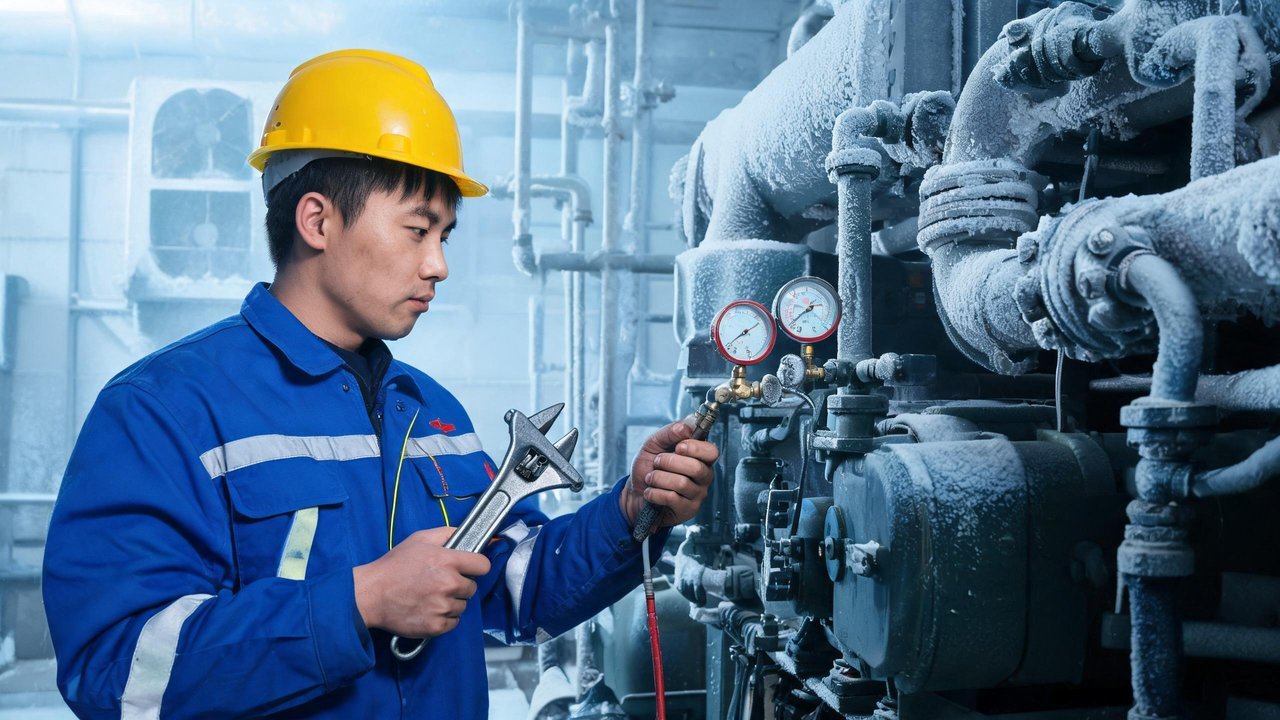 维修工程师检查制冷设备