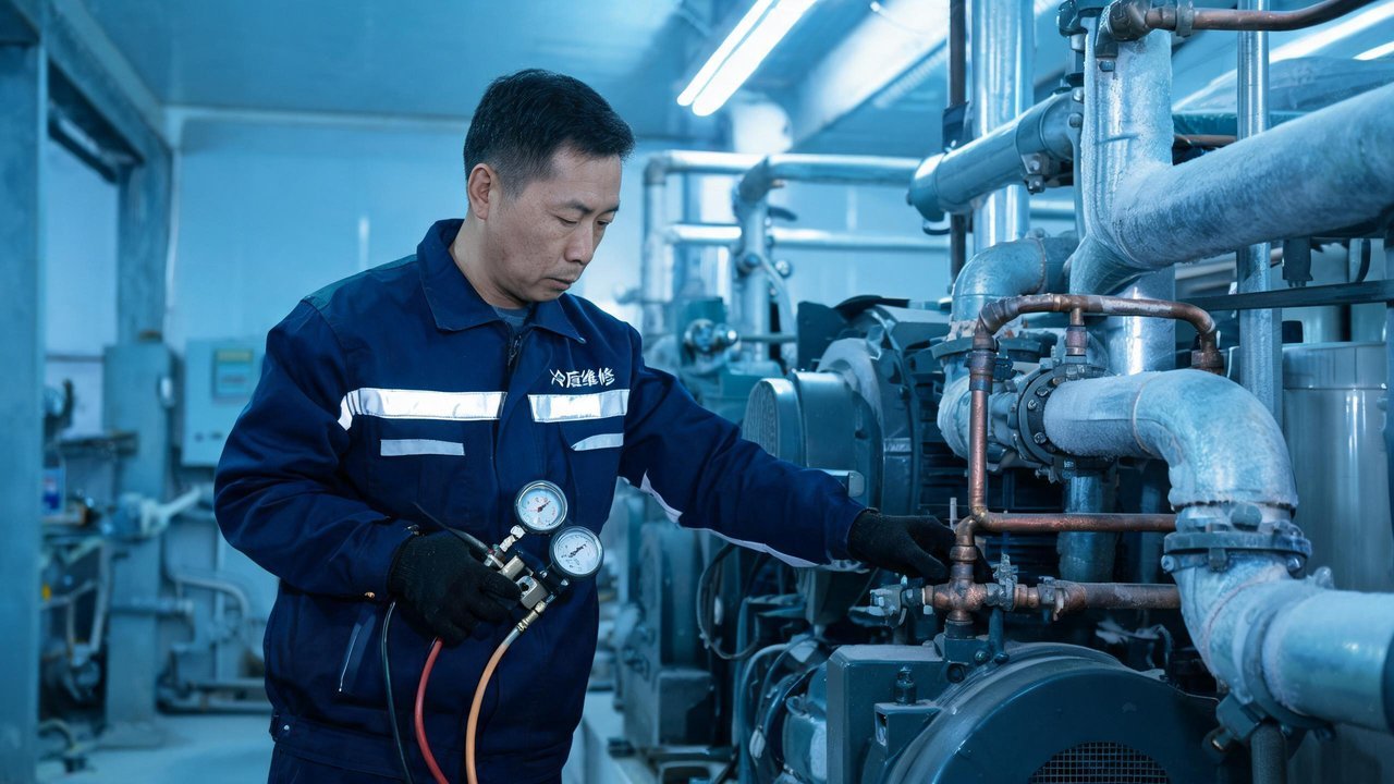 维修工程师检查制冷设备