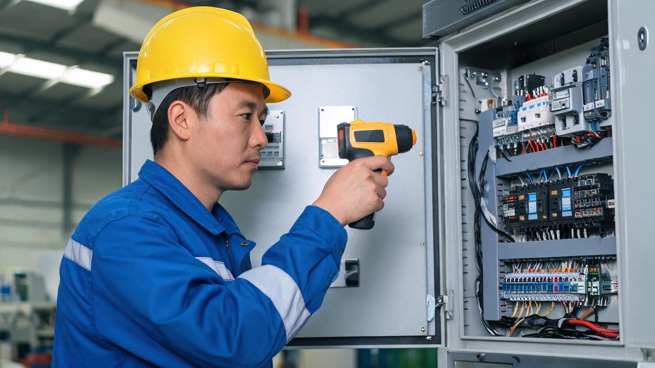 维修工程师检查PLC