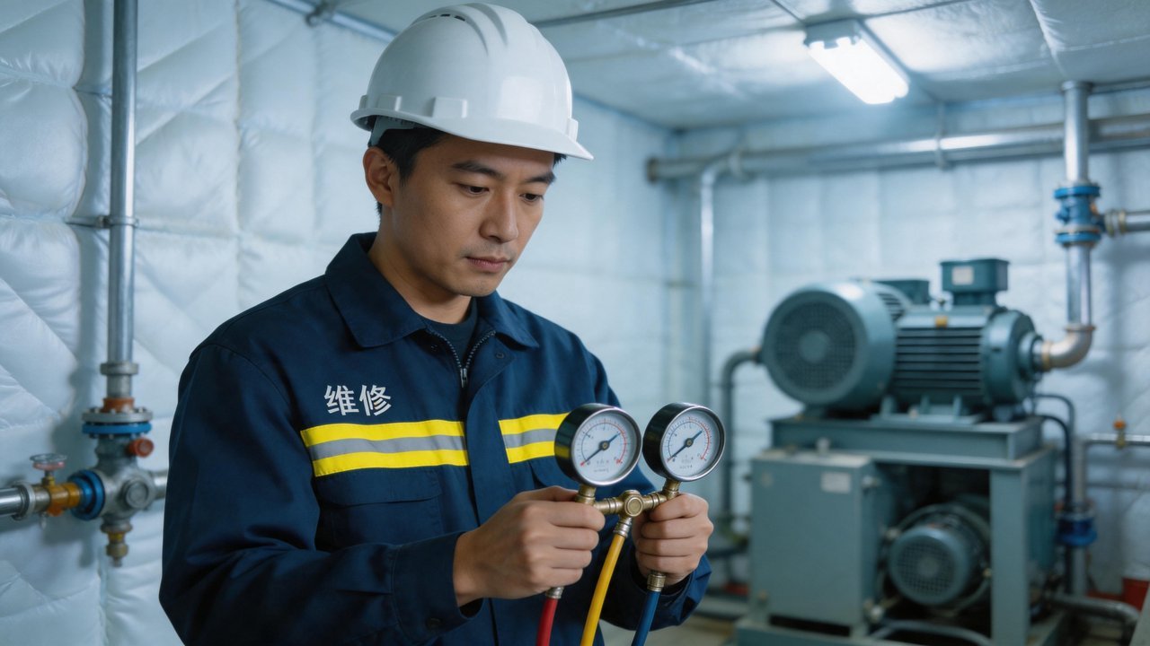 冷库维修工程师检查设备