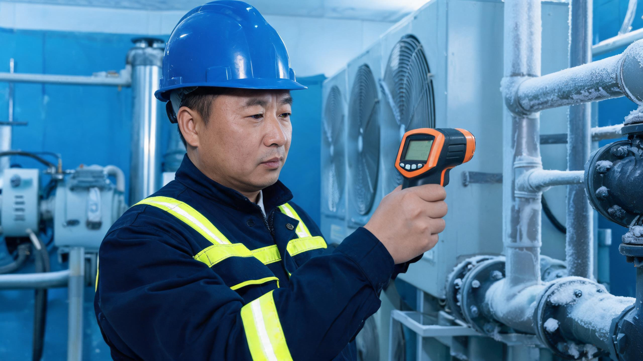 冷库维修工程师检查制冷设备
