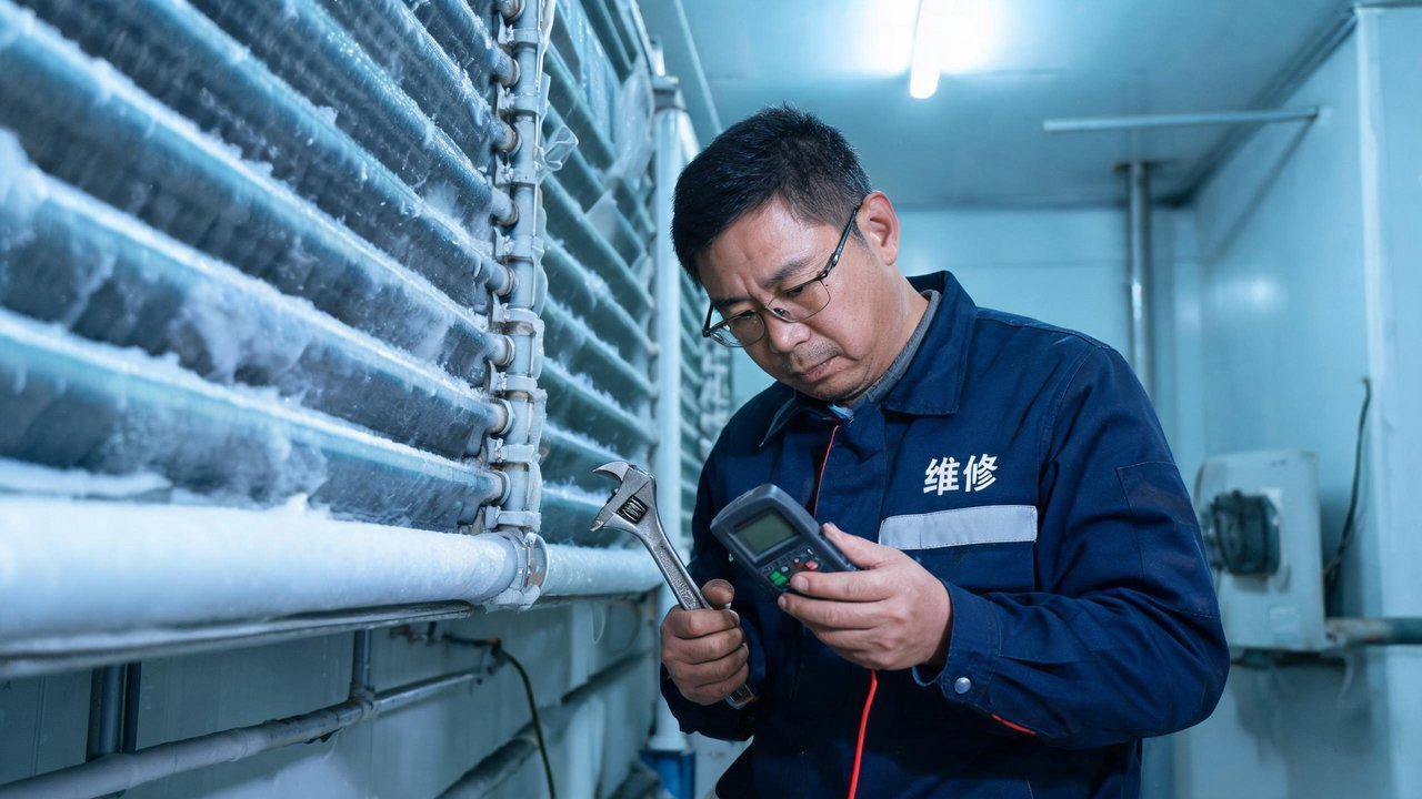 维修师傅检查冷库设备