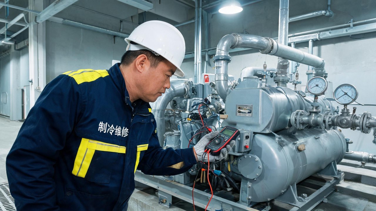 冷库维修工程师检查设备