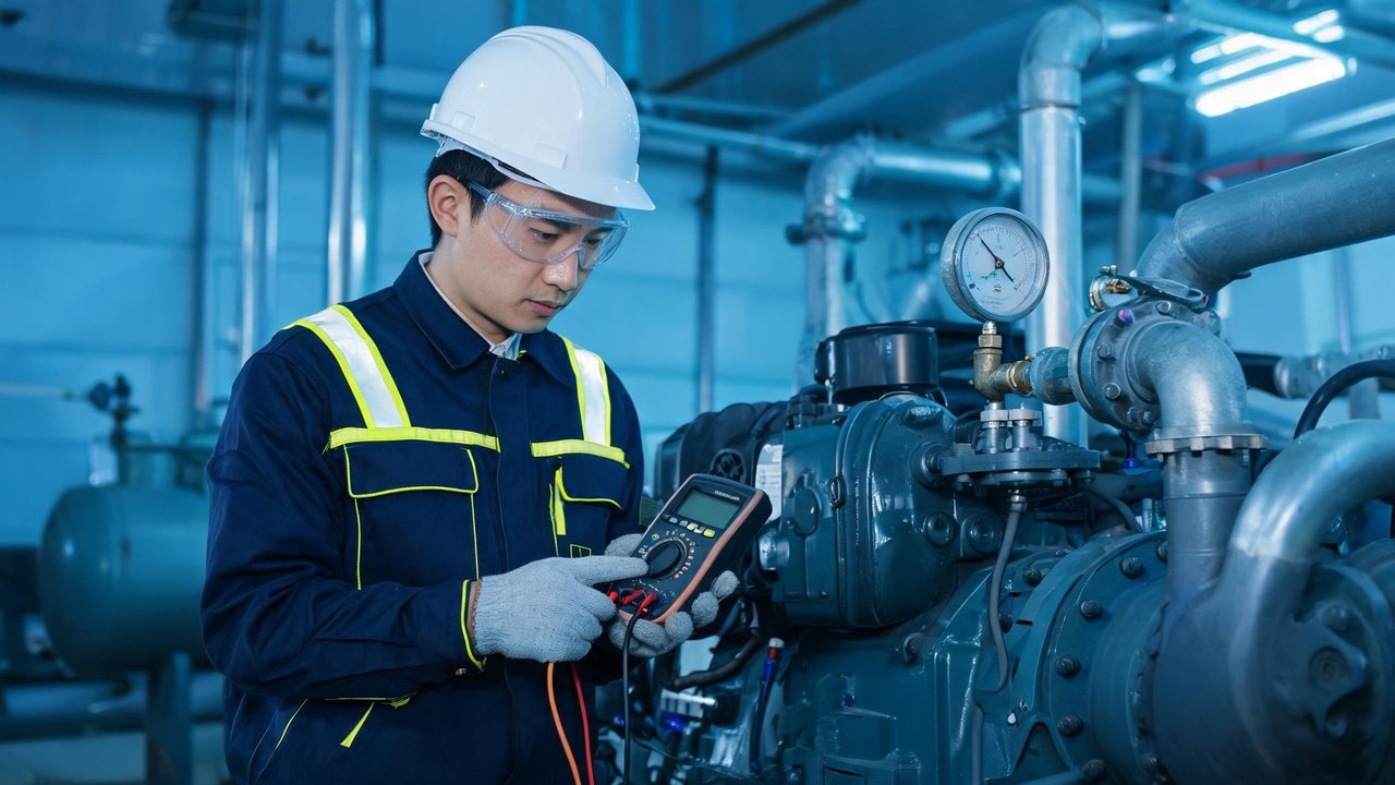维修工程师检查制冷设备