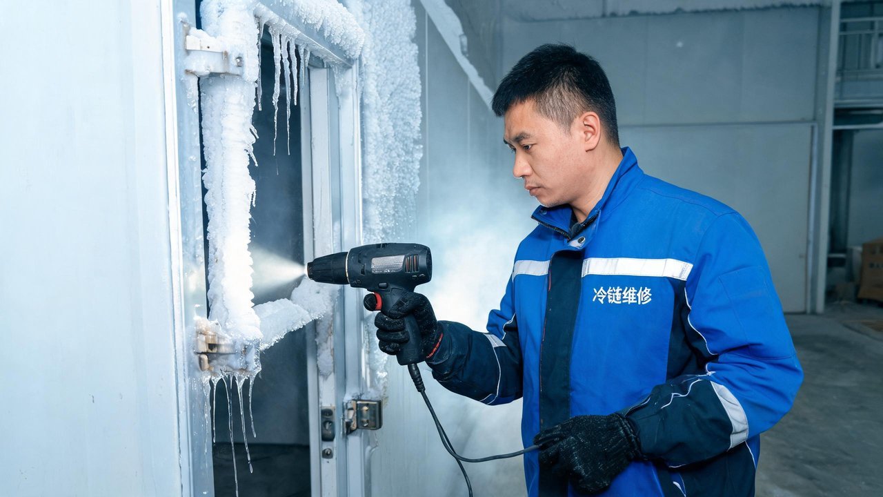 门框结冰清理场景