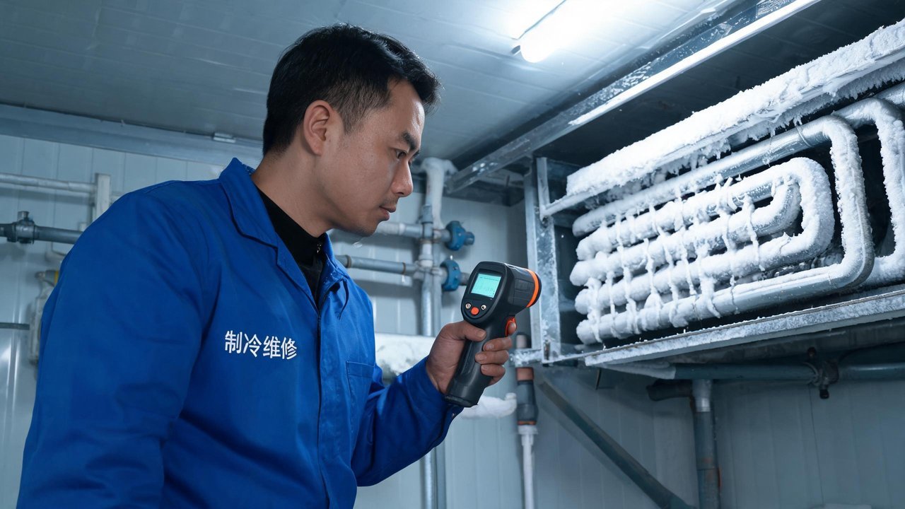 维修工程师检查蒸发器结霜情况