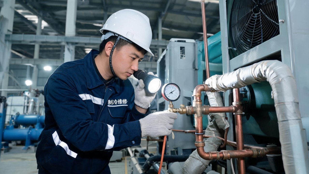 维修工程师检查制冷设备