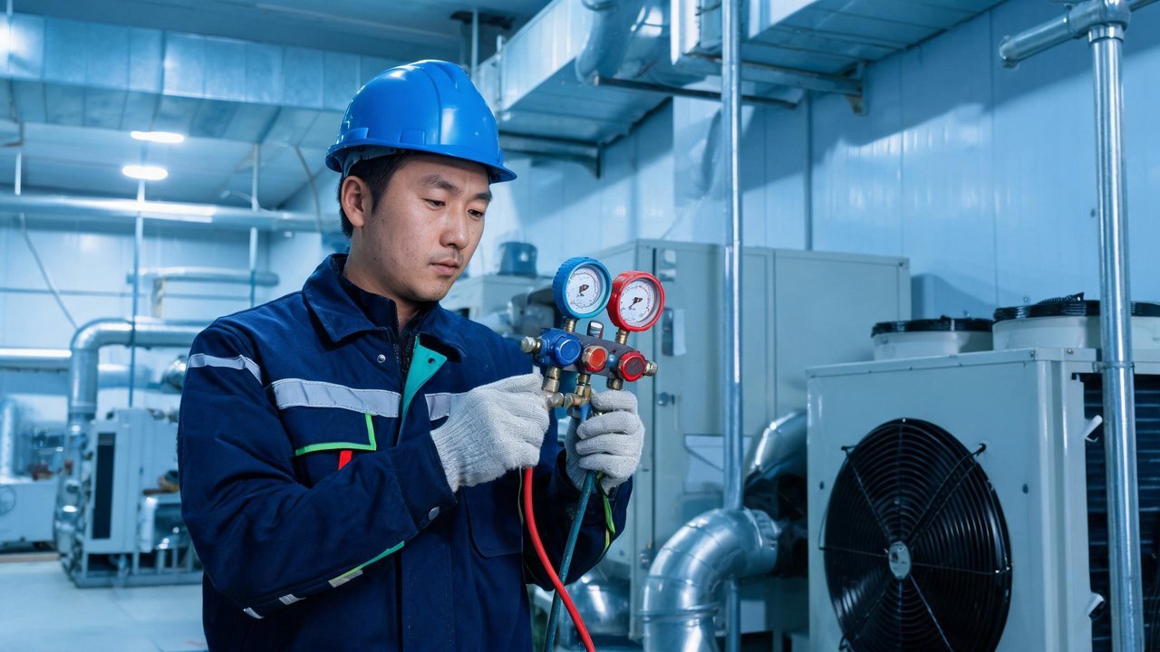 冷库维修工程师检查设备