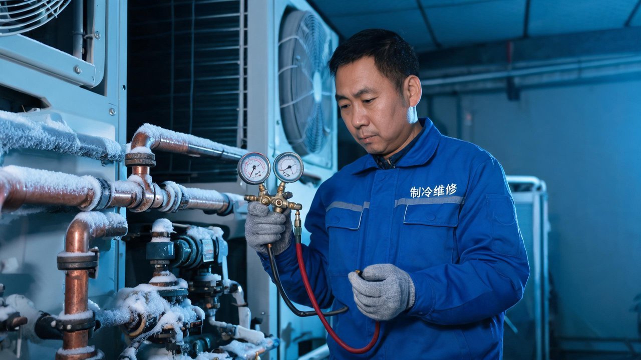 制冷维修师傅检查设备