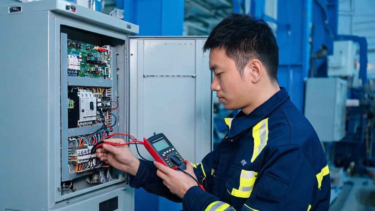维修工程师检修变频器