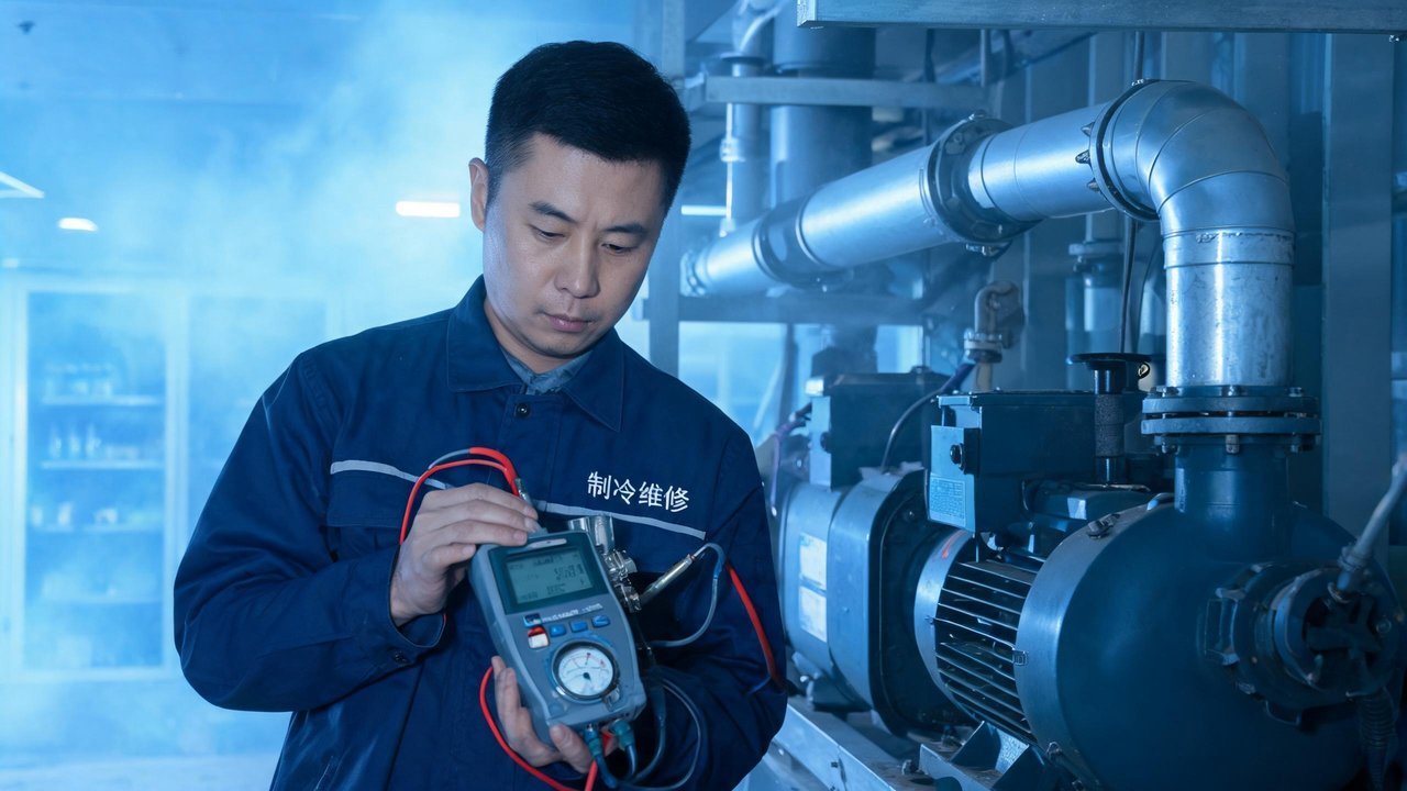 冷库维修工程师检查设备