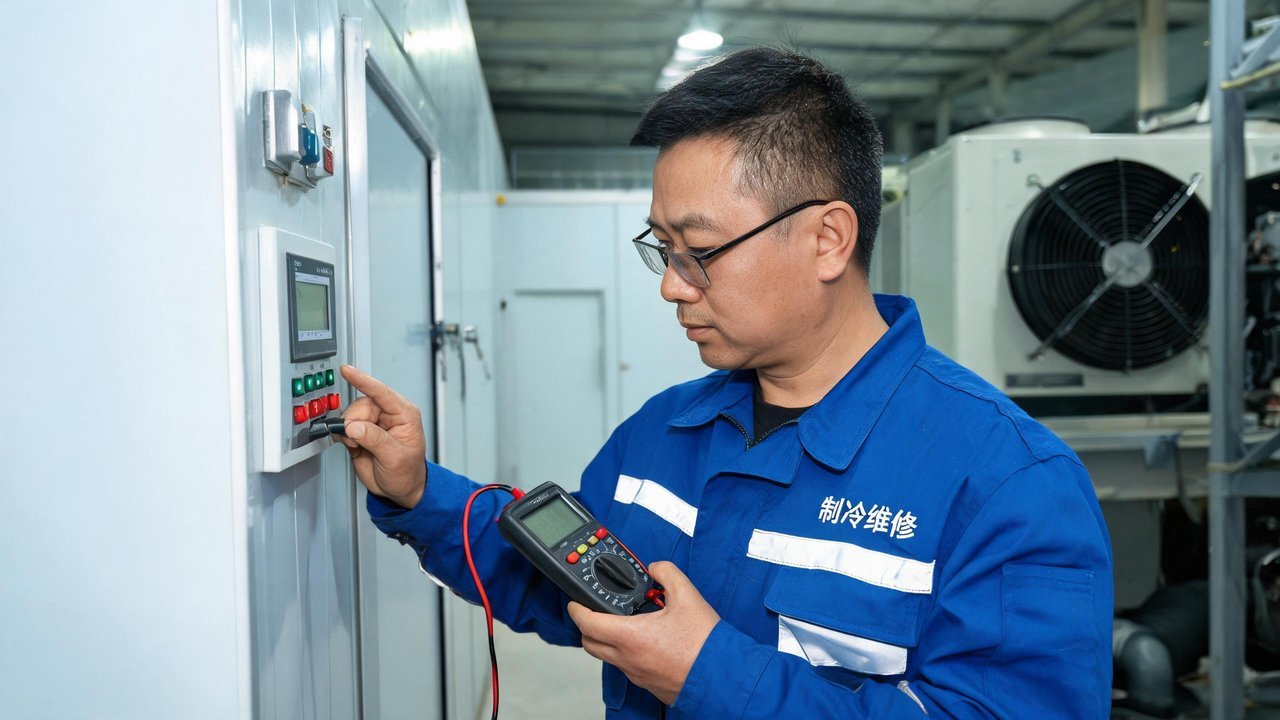 制冷维修师傅检查设备