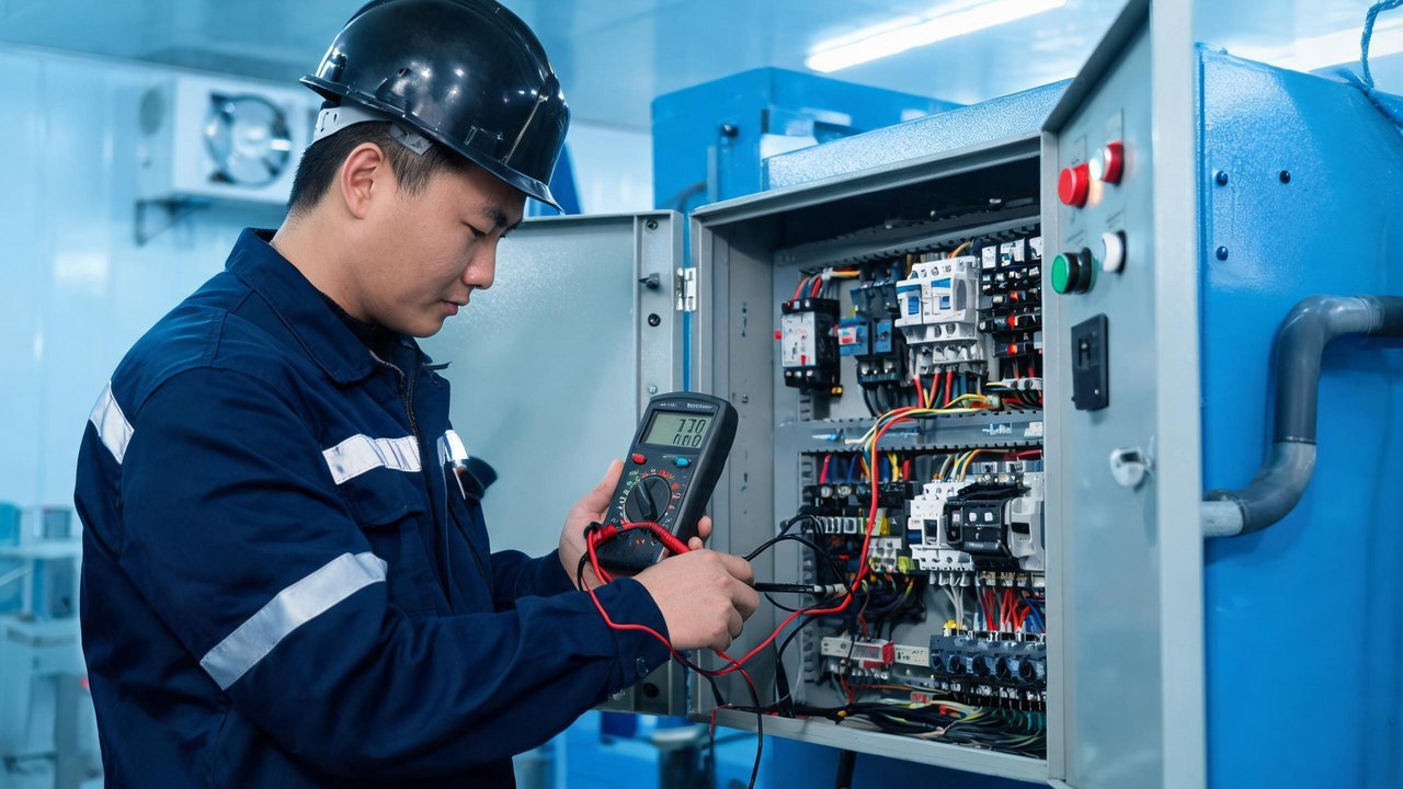 维修工程师检查控制柜
