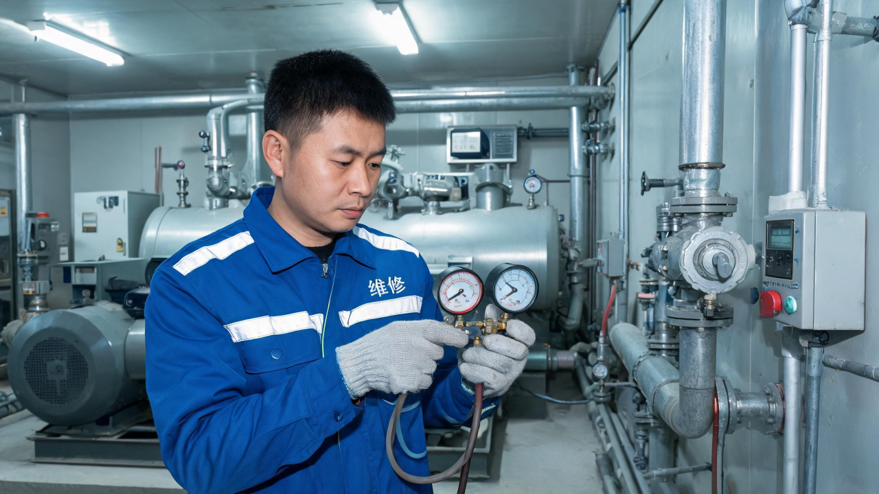 维修工程师检查压力控制器