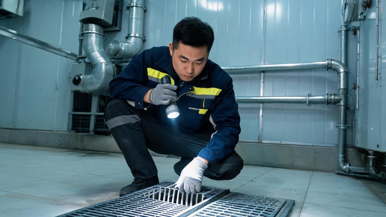 维修师傅检查排水系统