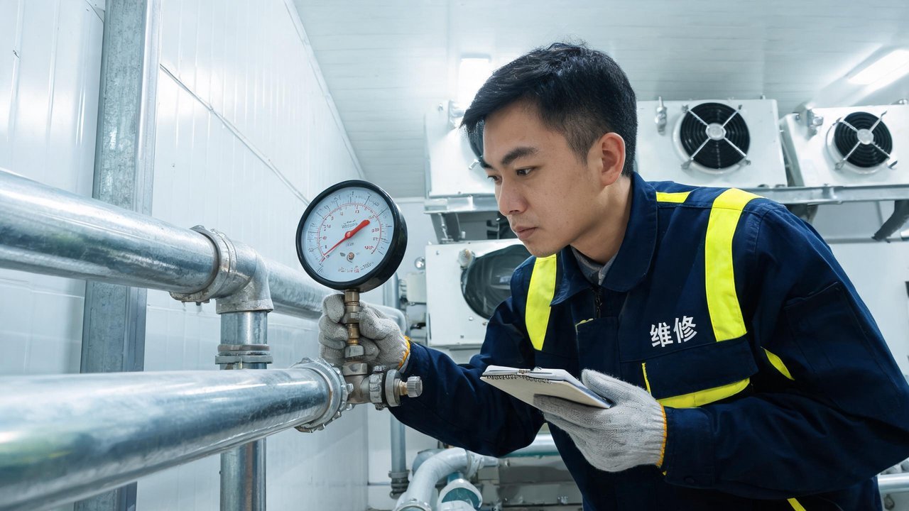 维修工程师检查压力表