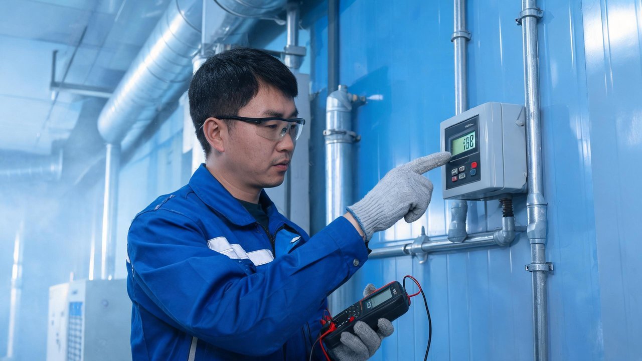 维修工程师检查温控器