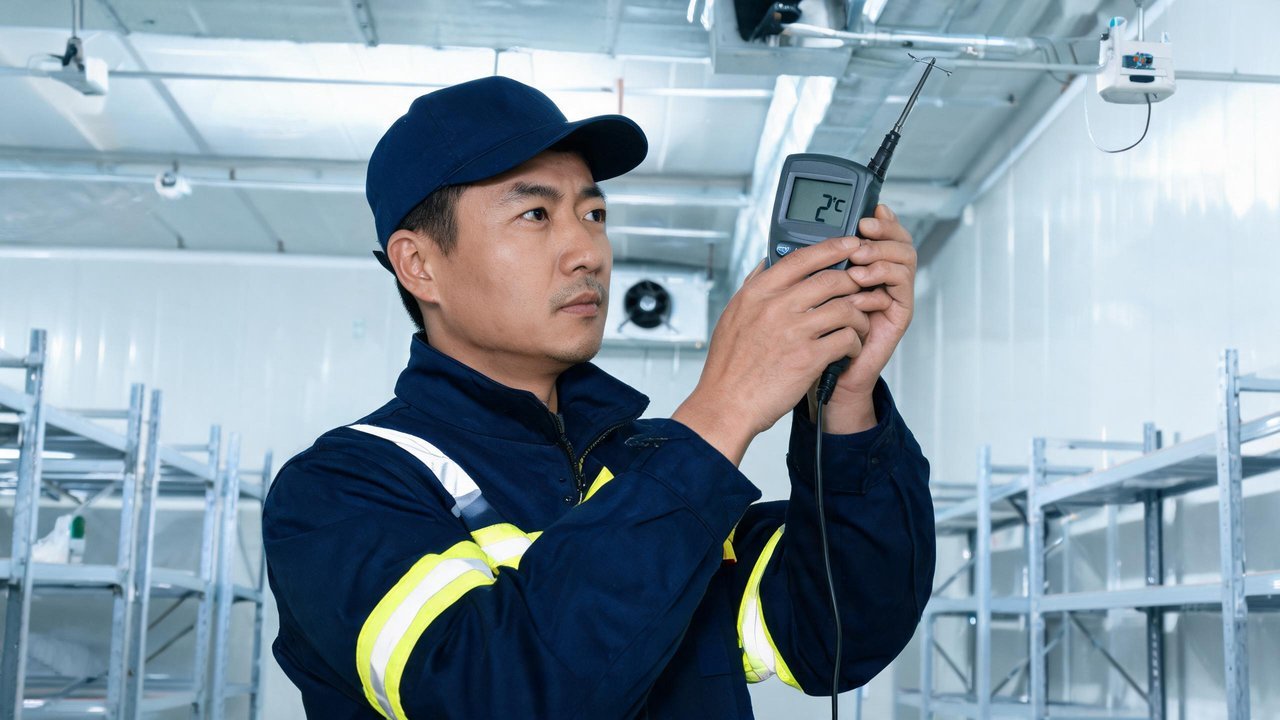 维修工程师检查温度传感器